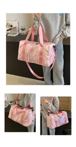 Borsa da viaggio omerale rosa olografica, grande borsone sportivo per fitness e tempo libero.