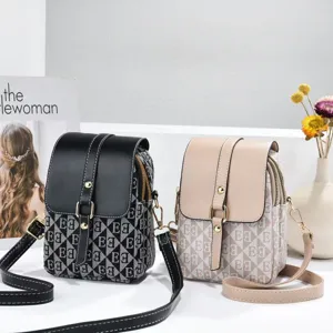 Women Retro Geometric Printed PU Leather Crossbody Phone Bag Small Messenger Bag