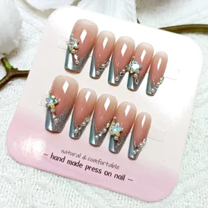 Uñas postizas hechas a mano con degradado ojo de gato, estrella de cristal y perlas, bailarina.