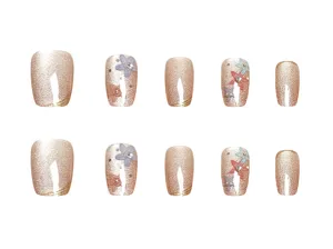 10pz Uñas Postizas Press On Hechas A Mano Ojo De Gato Estrás Flores Trébol Arte!