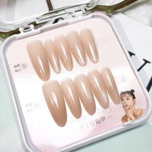 Unghie finte fatte a mano nude occhio di gatto lungo ovale set unghie acriliche 10 pz