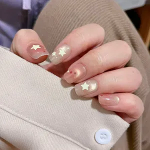 Uñas Postizas de Gradiente Estrella Punto Press On Uñas Ojo de Gato Uñas Postizas Cortas Puntas de Arte de Uñas Acrílicas Reutilizables para Mujeres