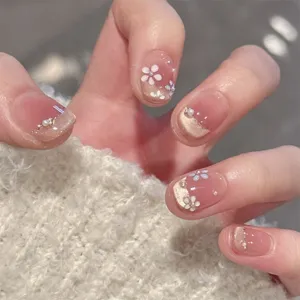 Uñas Postizas Press-on con Strass Ojo de Gato 3D Diseño Floral Francés Uñas Acrílicas Artificiales Para Mujer Fiesta