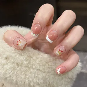 Rosa Katzenauge Press-on-Nägel Kurze Falsche Nägel Mit Tulpen und Schleife Design Falsche Nägel Für Damen Nagelkunst