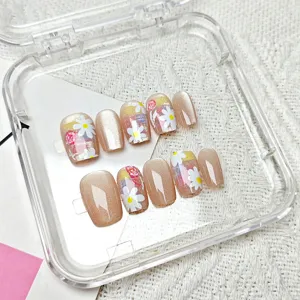 Handgefertigte künstliche Nägel Set 10 Stk Katzenauge Blumen Malerei Nagelspitzen Details