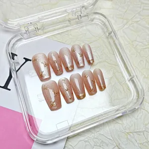 3d lazo uñas postizas press on largo cat eye gel hechas a mano uñas postizas 10 pzs