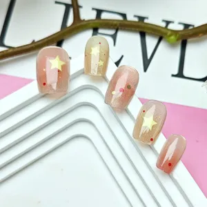 Uñas postizas degradadas de estrellas puntos ojo de gato cortas set de manicura con brillo
