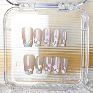 Uñas postizas florales con relieve 3D hechas a mano ojo de gato manicura francesa set