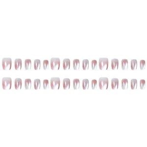 Gradient light pink cat eye press on nails, short square fake nail art tips for daily wear