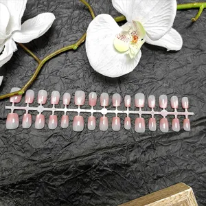 Gradient cat-eye press-on nails short square 30pcs pink false nail tips patch for daily wear