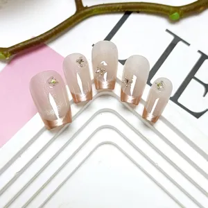 Handmade luxury press-on nails gentle cat-eye rhinestone French trapezoid wearable nail art tips