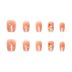 Uñas postizas de diamante colorido 3D, nail art francés de ojo de gato, set de 10 pz.
