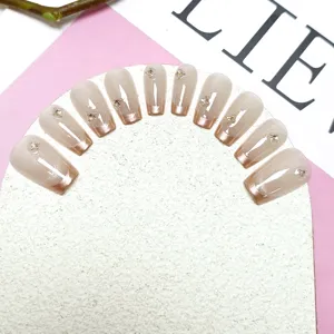 Luxury handmade press-on nails with cat eye effect, rhinestones and French square design.
