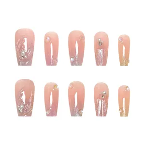10pcs uñas postizas ojo de gato con purpurina estrás 3D tips para manicura bonita y dulce