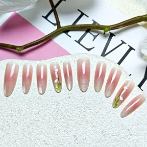 10pcs uñas postizas hechas a mano largo ovalado degradado brillo ojo de gato uñas postizas