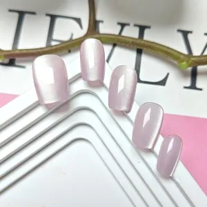 Paarse kattenoog neppe nagels korte vierkante handgemaakte nageltips set voor dagelijks