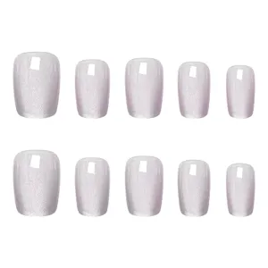 Paarse cat-eye kunstnagels, 10 stuks korte vierkante neppe nagelset voor dagelijks.