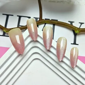 10 pz unghie finte sfumate occhi di gatto nude giallo rosa unghie finte fatte a mano