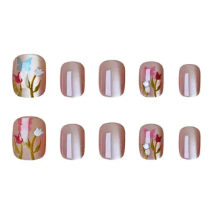 Künstliche Nägel Set kurz 3d Relief Blumen Schmetterling Cat Eye Fingernägel 10Stk