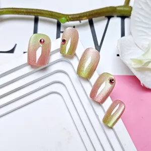 Ongles press on œil de chat dégradé faux ongles courts avec décoration strass 10 pcs