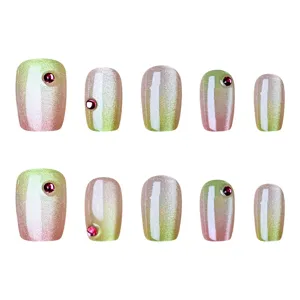 Faux Ongles Press On Strass Dégradé Courts Ongles Artificiels Pointe d'Ongle avec Colle Gel ou Boîte en Plastique
