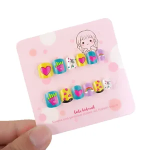 Kids press-on nail set, cute colorful cartoon false nails 12 pieces with display card.