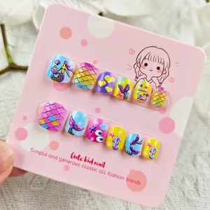 Set de uñas postizas para niños tema sirena uñas de gel prensadas 12 piezas tarjeta