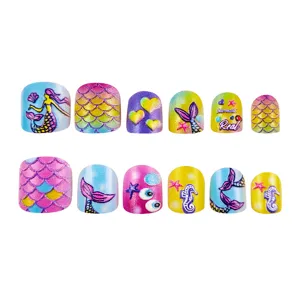 Set de uñas postizas para niños 12pcs linda sirena cuento de hadas uñas postizas niñas