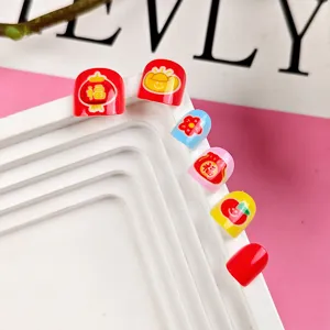 Uñas postizas para niños lindos dibujos animados pegatinas de arte de uñas festival