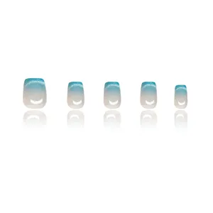 Uñas postizas cortas cuadradas degradadas azul ojo de gato press on nails 10pcs