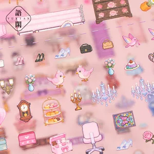 Dream Castle Mansion Scrapbooking Stickers Set Cute Pixel Style Journal DIY Decorative Materials