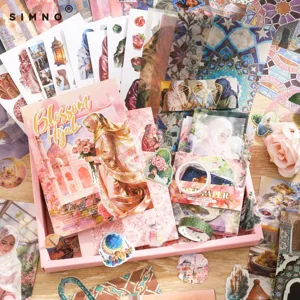 Set regalo taccuino diario tema hijab retro Xinmo con adesivi decorativi e nastri.