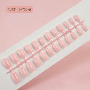 Uñas postizas cuadradas largas rosa sólido detalles de puntas de uñas falsas en molde plástico