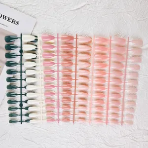 24pcs uñas postizas press-on color solido forma de gota set de manicura para damas