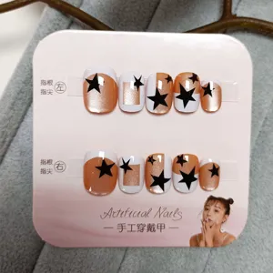 Handgemaakte neptnagels 10st korte vierkante kattenoog sterren nail art tips