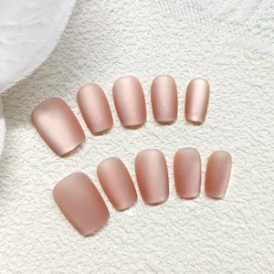 Matte pink press-on nails set, velvet cat-eye false nail tips, ballet shape art 10pcs