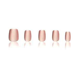 Handmade Velvet Pink Cat Eye Press On Nails Matte Frosted Ballerina Shape False Nails Long Lasting Fake Nails Extension For Women Daily Wear