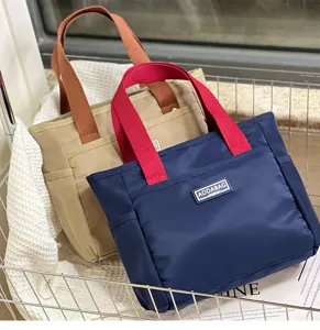 Colorblock mini tote bag casual commuter handbag waterproof nylon lunch pouch with pockets