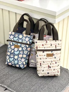 Waterproof canvas cartoon handbag cute daily storage tote bag for water cup and small items.