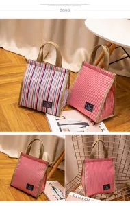 Borsa termica pranzo foglio alluminio spesso borsa isotermica a righe bento portatile
