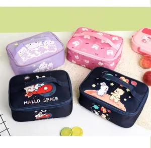 Cute cartoon insulated lunch bag portable bento handbag thermal foil storage organizer for students