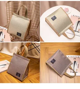 Borsa termica per pranzo in alluminio, borsa a mano bento a righe portatile per lavoro e scuola.