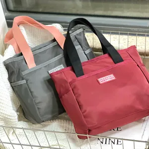 Small contrast color tote bag canvas lunch bag casual commute handbag with front pocket