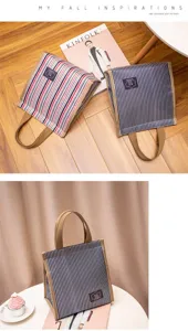 Borsa termica per pranzo spessa impermeabile bento bag portatile a righe termica utile