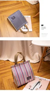 Borsa termica per pranzo in alluminio, borsa frigo a righe impermeabile per pasti quotidiani.