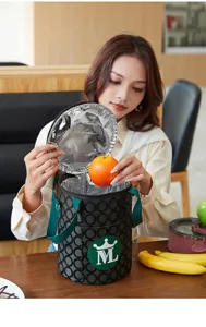 Insulated lunch bag for women men, round thermal bento box tote with thick foil lining.