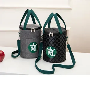 Insulated lunch bag cylinder thermal tote box with handles and strap for office school