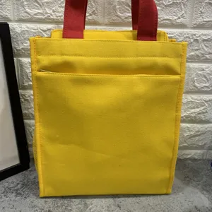 Bolso de lona amarillo multi capa bolsa para estudiantes bolso de almuerzo asas rojas