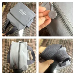Detailed view of grey waterproof lunch bag handle and zipper pull features for daily commute.