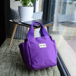 Purple canvas tote bag large lunch handbag mom bag casual daily use durable fabric shopping bag